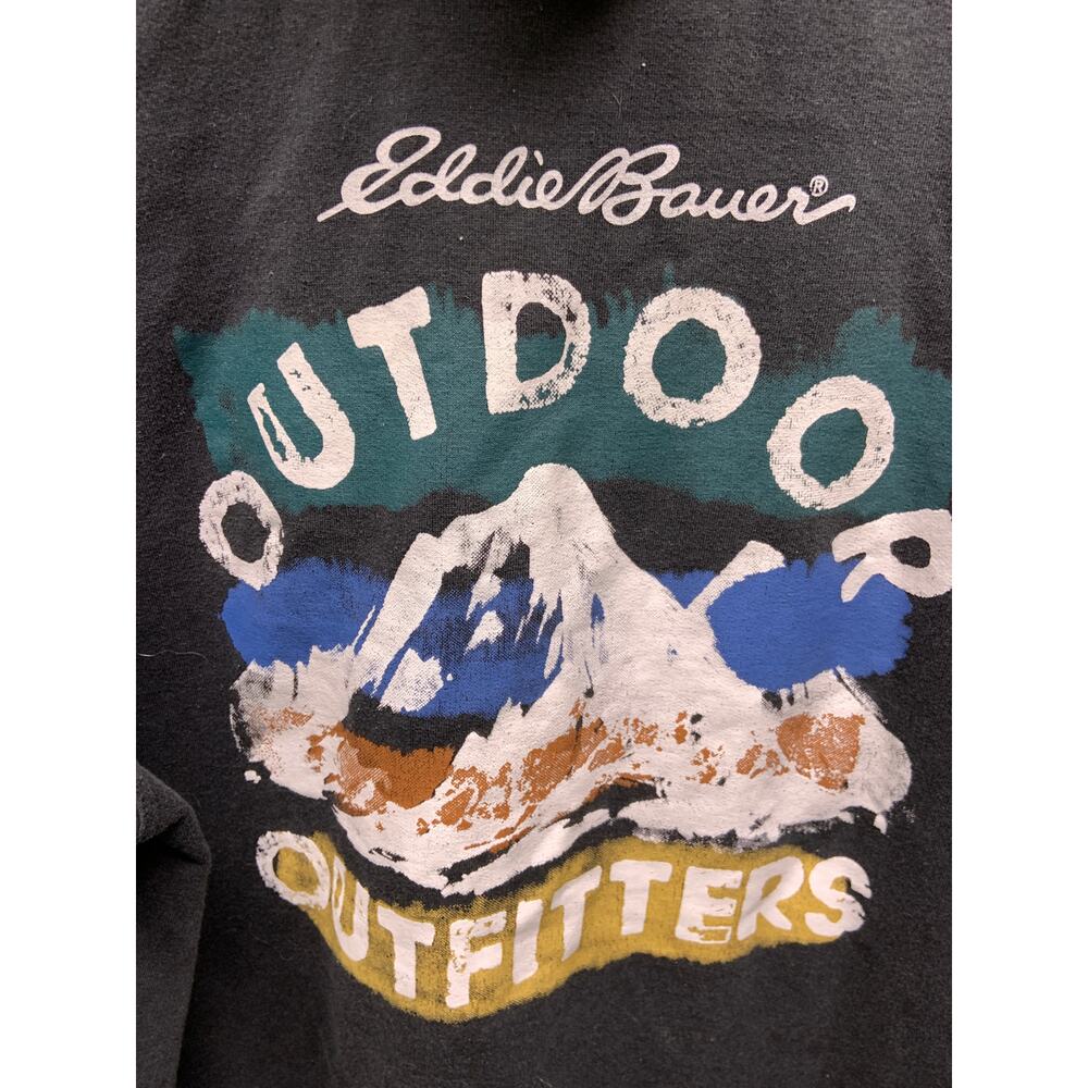 Eddie Bauer Mens Outdoor Outfitters Print Black Hoodie Sweatshirt Size XL